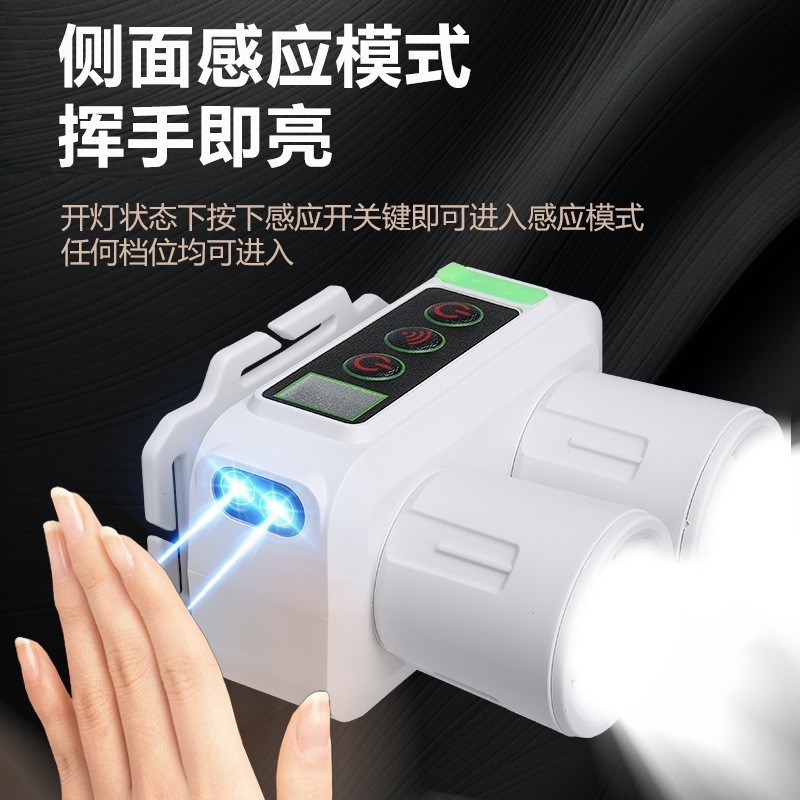 New cross-border outdoor strong headlamp with red and white LED telescopic zoom digital display sensor fishing headlamp pic 3