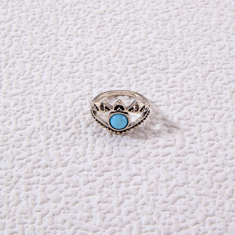 欧美跨境饰品 时尚复古绿松石戒指 个性民族风椭圆十字架几何指环详情6