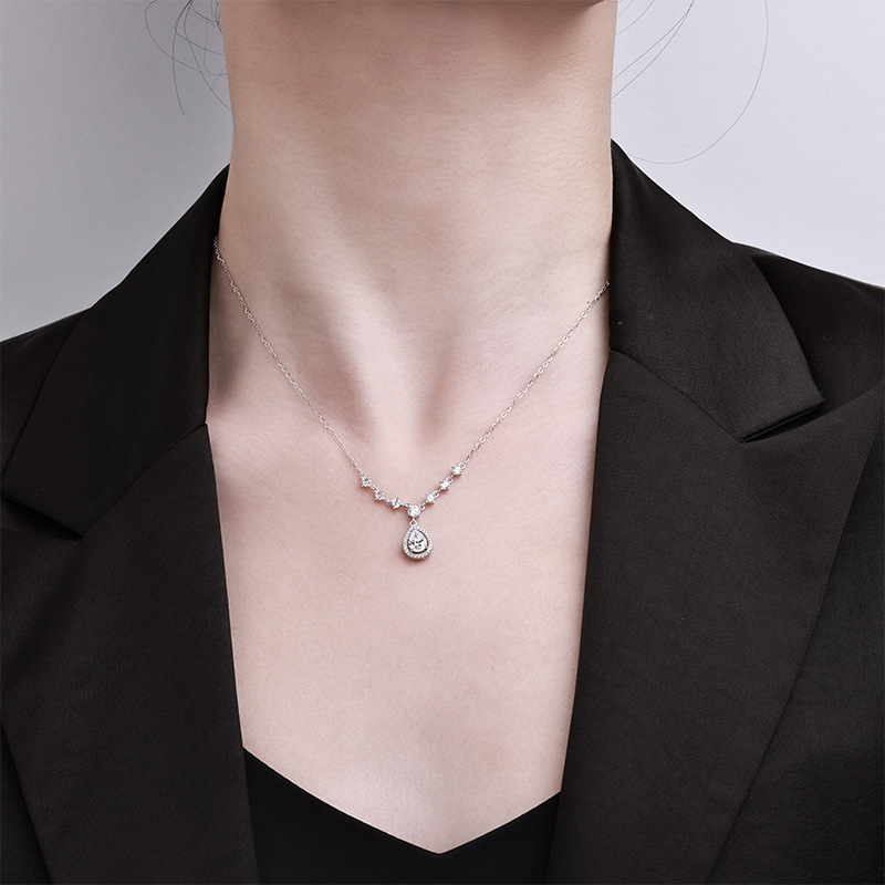 The tassel water drop necklace is a new, niche, light luxury and high-end design style for women. It features a delicate collarbone chain and neck made of pure silver pic 4