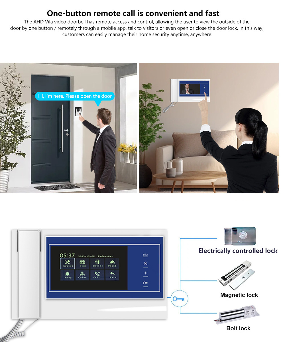 Venta directa de fábrica video timbre intercom visión nocturna hd ir smart villa home set interior cerradura intercom comercio exterior timbre de puerta al por mayor pic 6