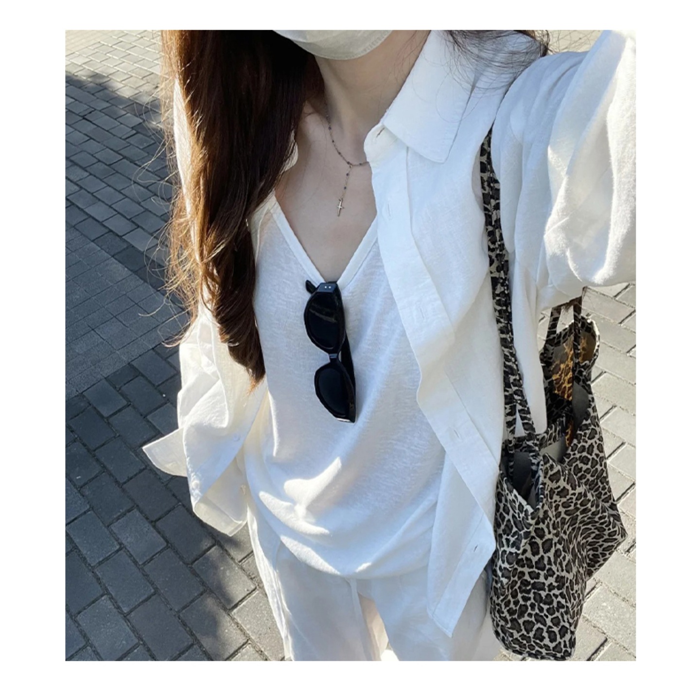 polo翻领白色衬衫女夏季宽松显瘦遮肉长袖衬衣防晒开衫松弛感上衣详情9