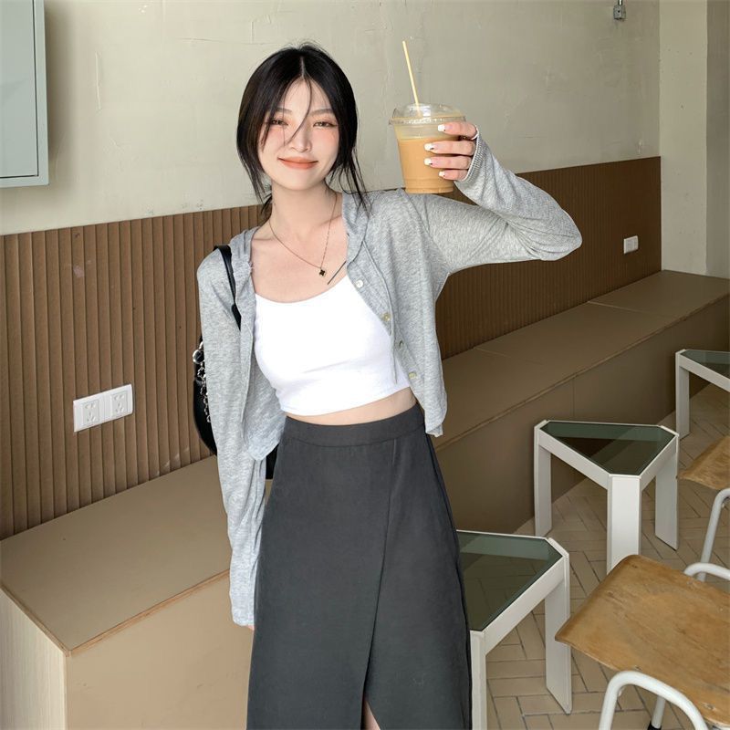 软糯连帽长袖开衫短外套女2023新款秋季懒惰风修身短款打底衫上衣详情14