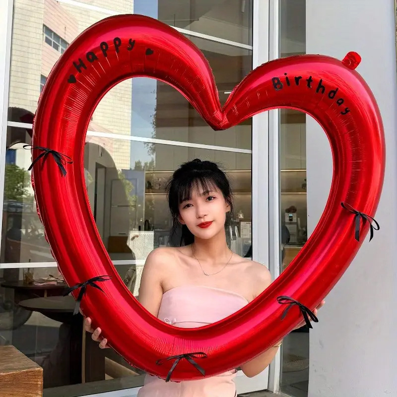 Ins风甜美风蝴蝶结镂空心形生日派对装饰情人节表白气球详情4