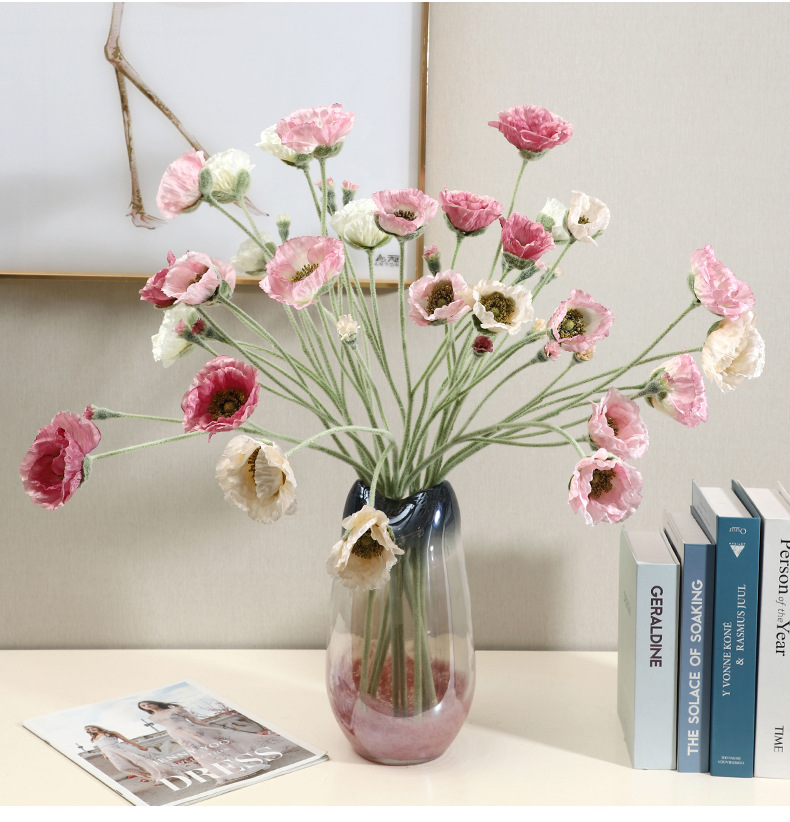 若惜5头植绒仿真虞美人假花北欧ins风家居装饰摆件仿真花摄影道具详情12