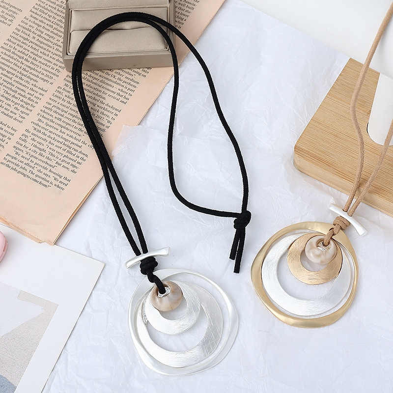 跨境饰品亚马逊爆款项链秋冬欧美撞色几何椭圆形金属吊坠女毛衣链详情13