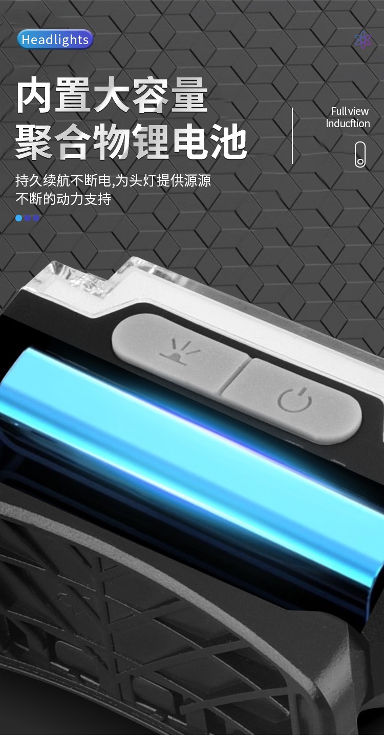 新款跨境强光头灯长续航户外运动高敏感感应头灯多功能便携工作灯详情12