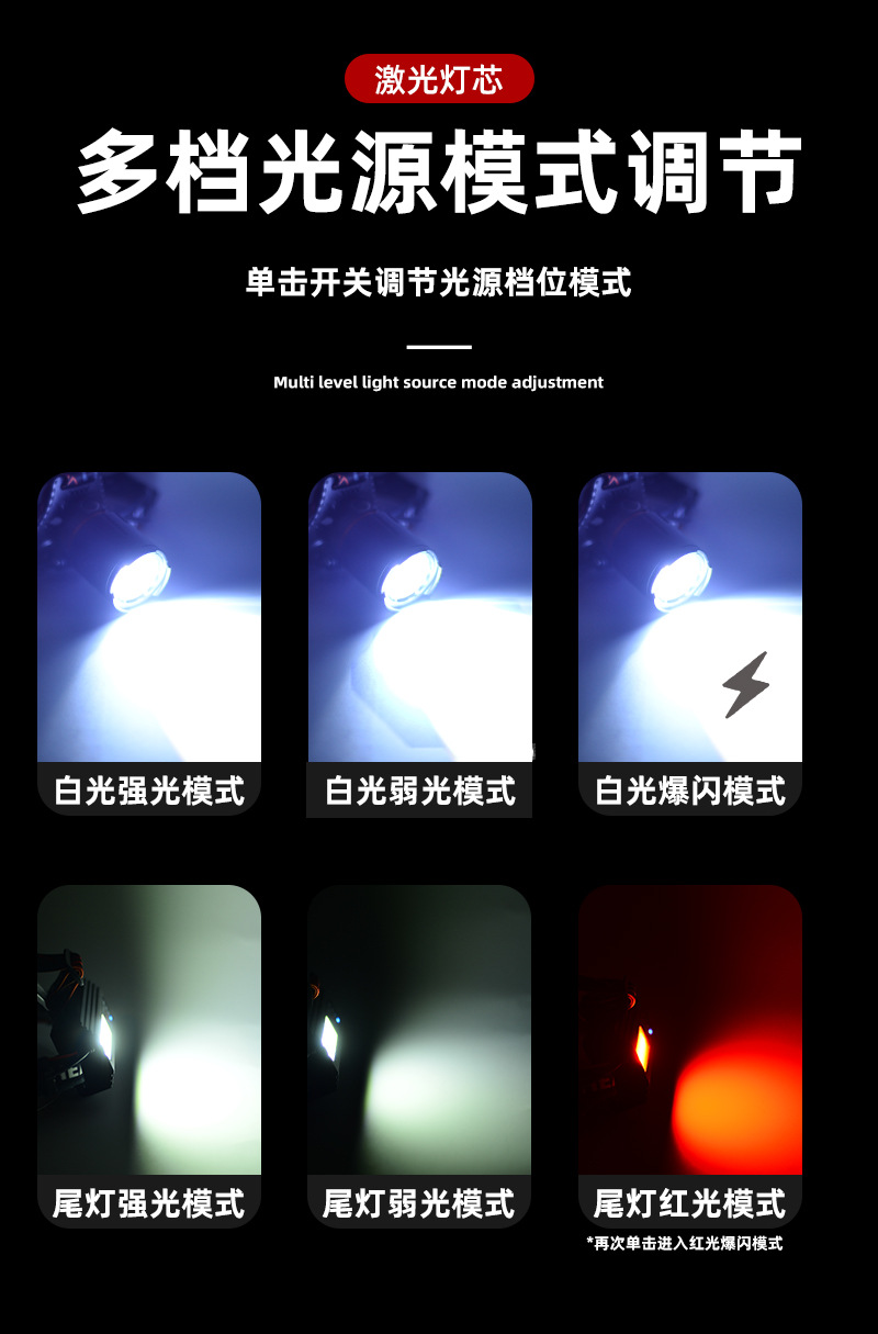 红色小头灯强光手电筒头灯Cob矿灯180g强光头灯详情6