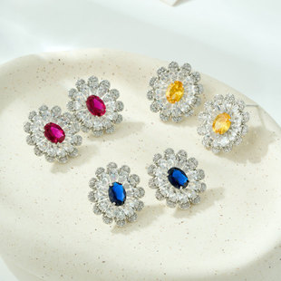 Light luxury style rotatable purple three-layer flower stud earrings, copper alloy micro-inlaid zircon s925 silver needle high-end earrings pic 6