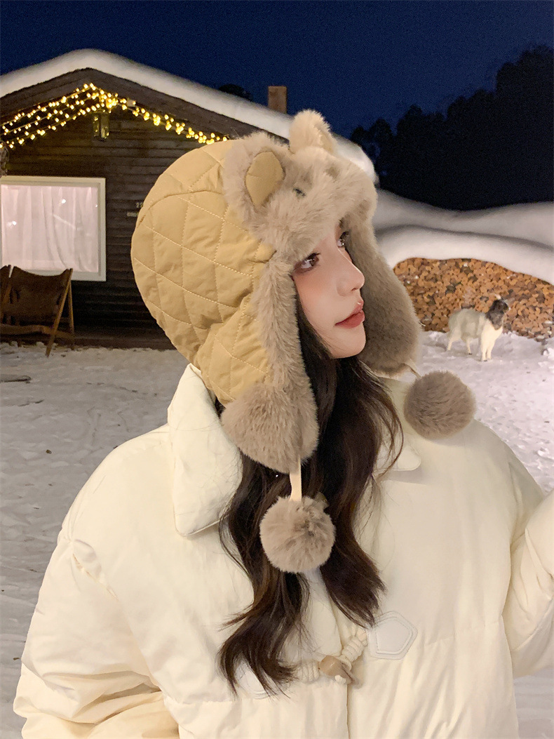 兔耳朵保暖雷锋帽子女士秋冬季加绒厚套头护耳棉帽韩版滑雪骑行帽详情17