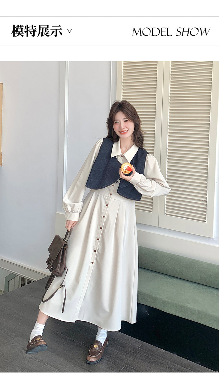 法式气质穿搭牛仔马甲连衣裙套装女2025秋季新款衬衫裙超火两件套详情3