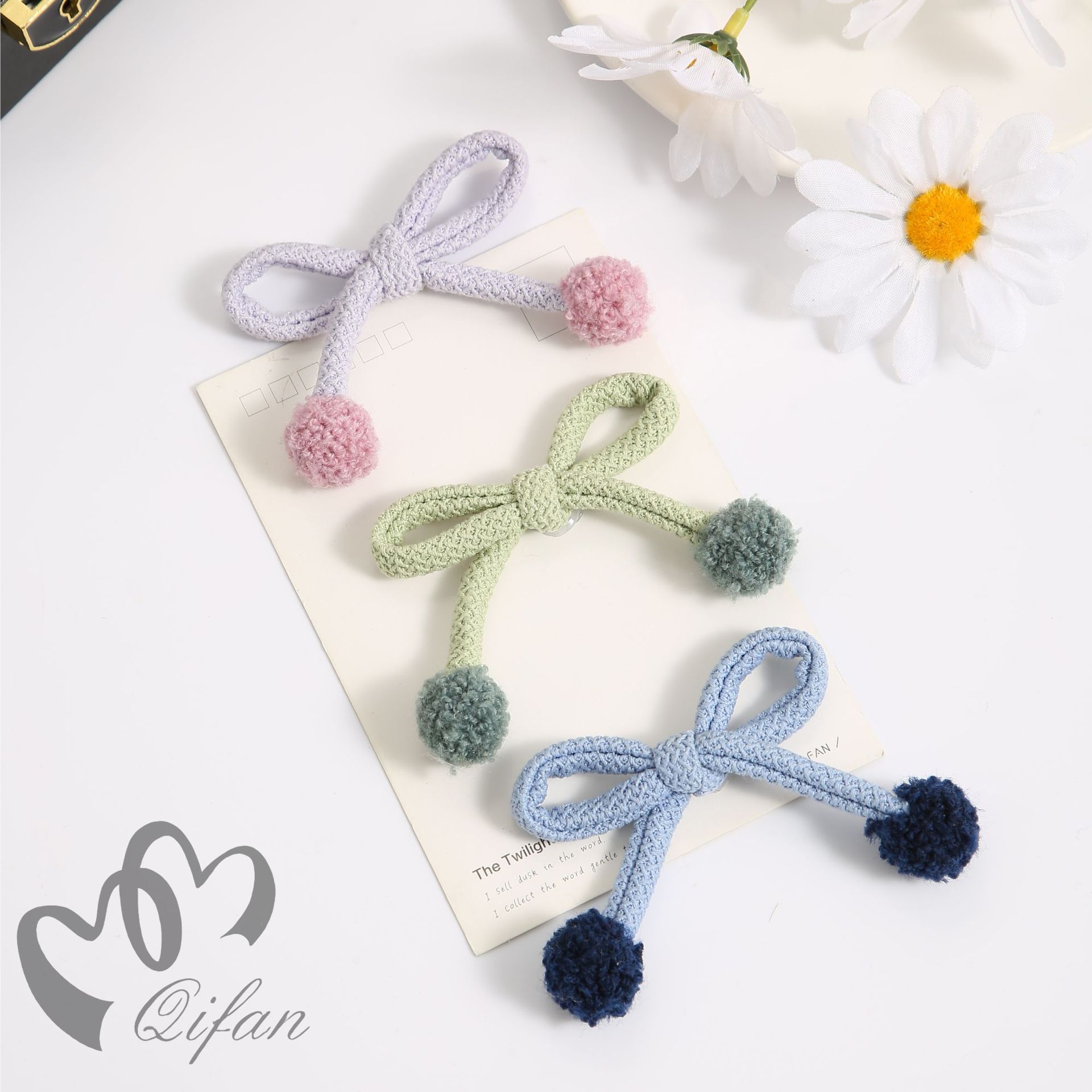 双色毛棉线手打结加球 布艺手工服饰配件小结 毛棉格手打结+球详情6