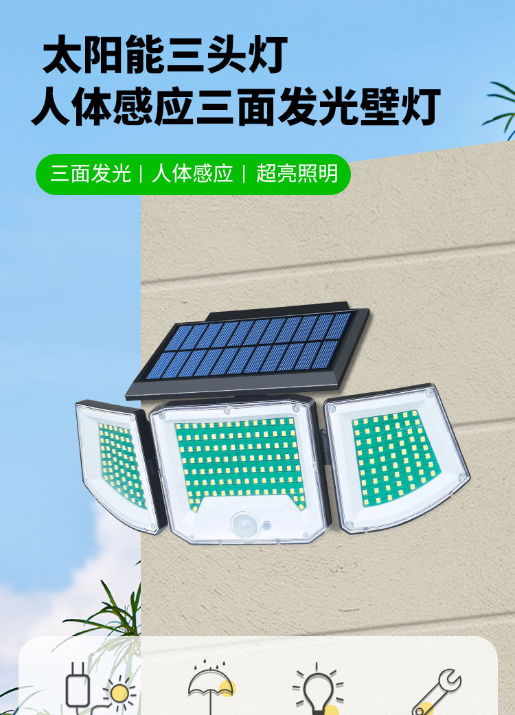 2026跨境新款太阳能灯 人体感应壁灯 庭院户外围墙灯防水照明路灯详情1