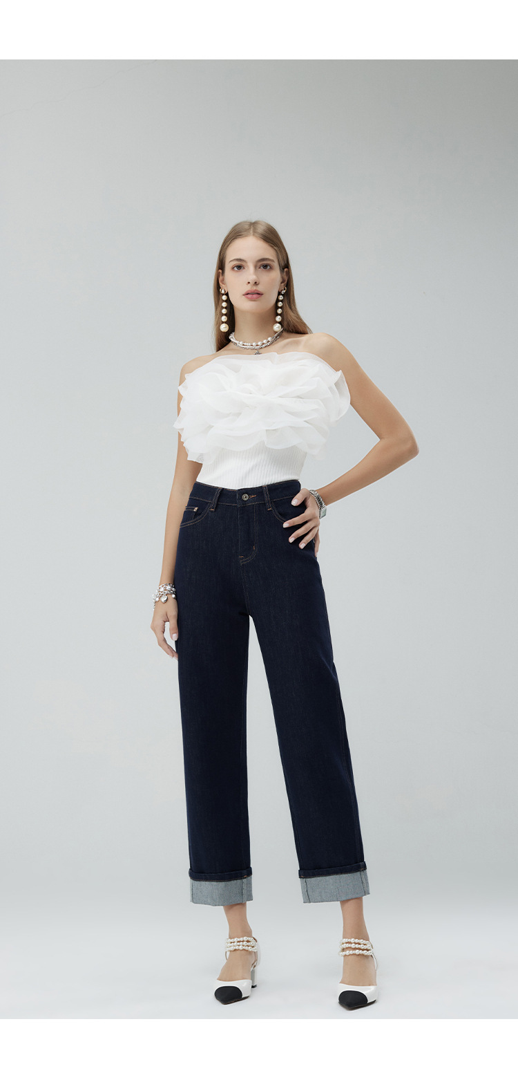 Spring and autumn new light luxury custom jeans, made of dark Lycra fabric, high-waisted, casual and versatile, trendy brand flanged pic 16