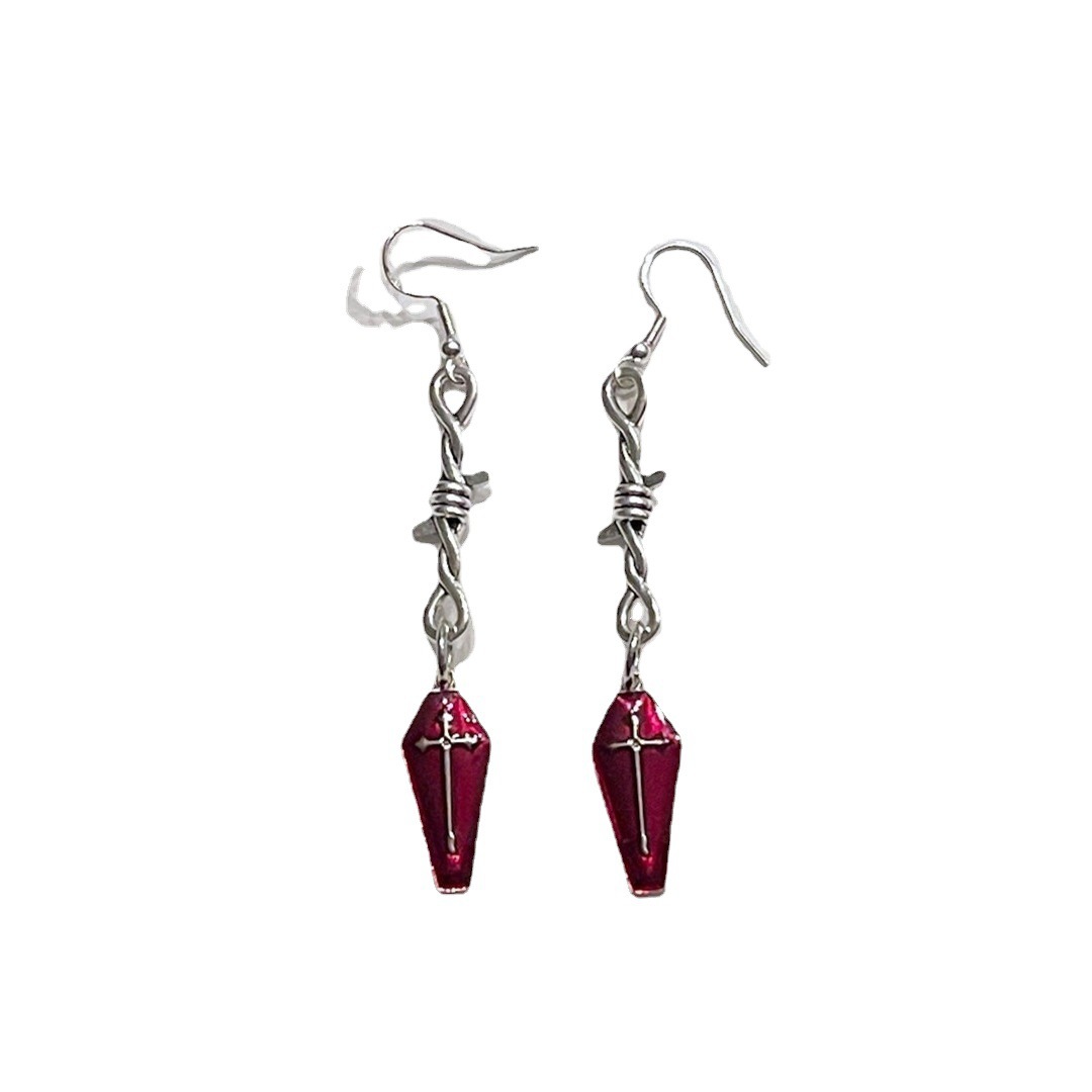 跨境 yk2辣妹风暗黑棺材十字架剑荆棘项链原宿嘻哈街头复古毛衣链详情3