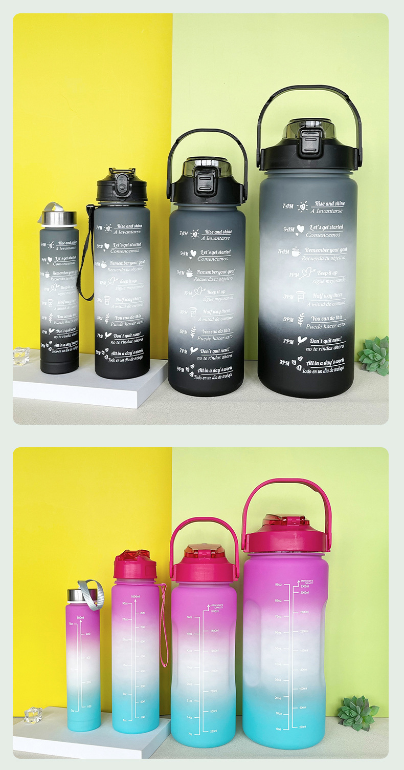 Four-piece set of frosted gradient popular space cup, plastic straw water cup, large-capacity portable simple sports water bottle pic 11