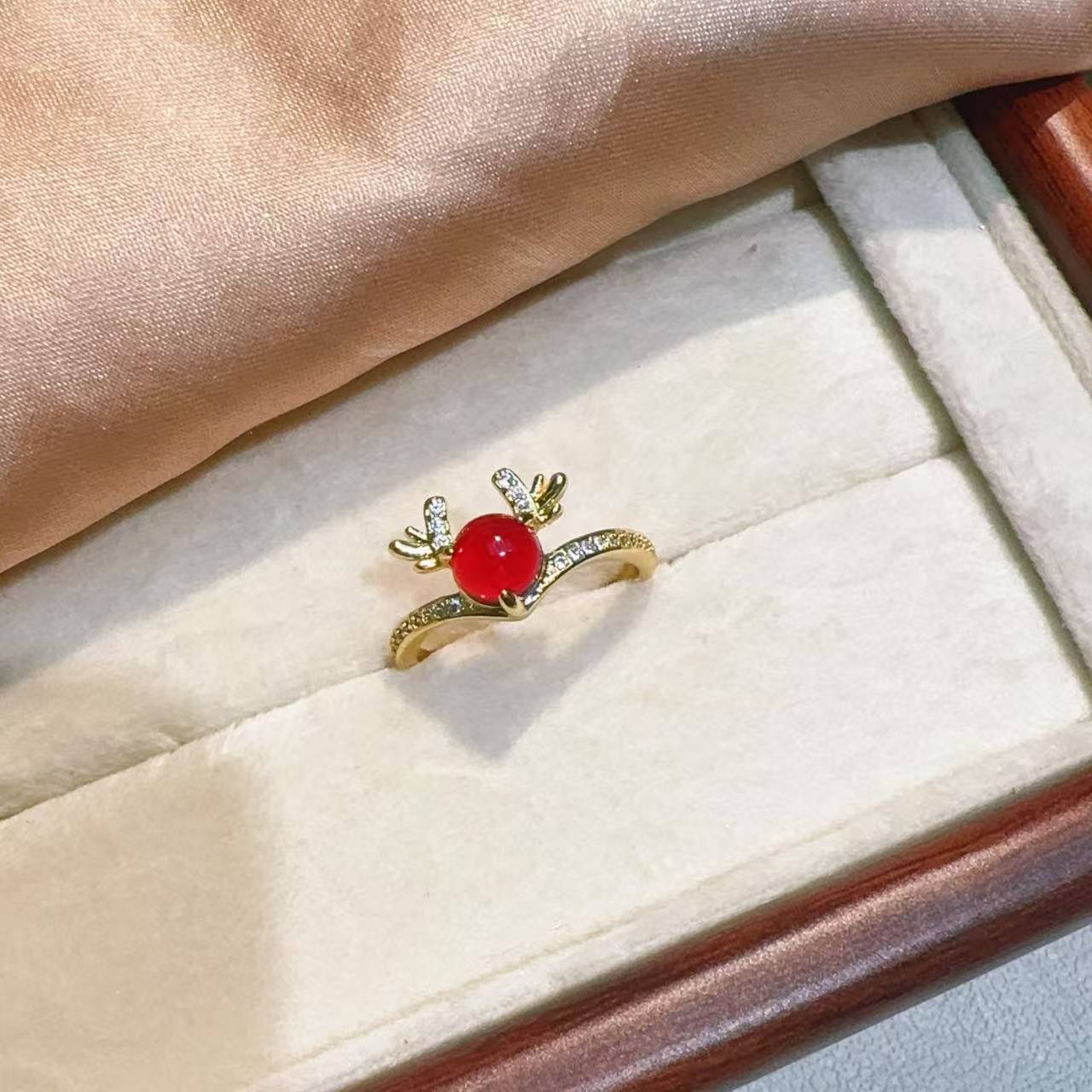 New bright carnelian gemstone deer InS-style niche design with adjustable opening ring wholesale pic 4