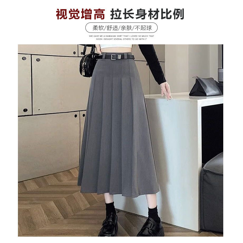 西装面料百褶裙长裙2024新款韩版简约黑色灰色法式高腰显瘦 a字版详情9