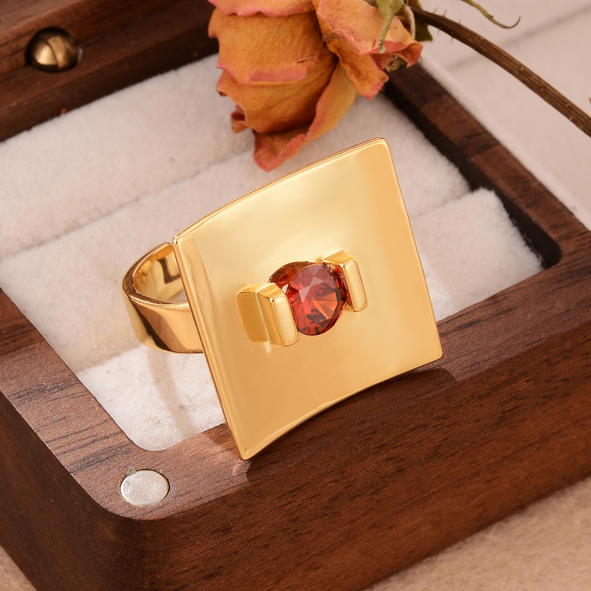 Simple and fashionable metallic style, irregular geometric pattern open ring set with zircon, versatile and fashionable texture hollowed-out jewelry pic 24