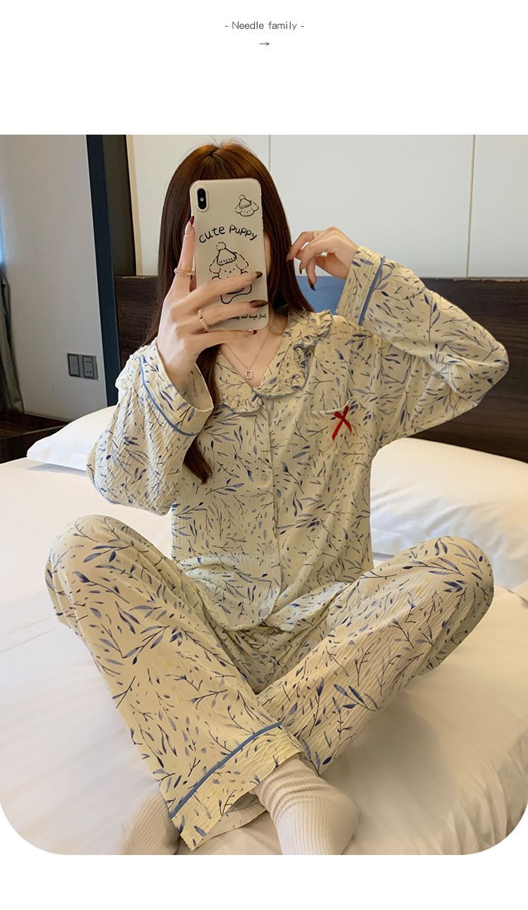 春秋季睡衣女棉质长袖长裤可爱卡通可外穿大码开衫家居服冬天套装详情9