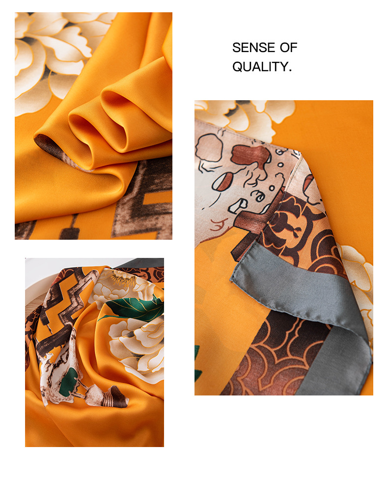 National trend silk scarf, new silk satin, high-end, fashionable, travel and vacation sun protection shawl, printed thin scarf pic 12