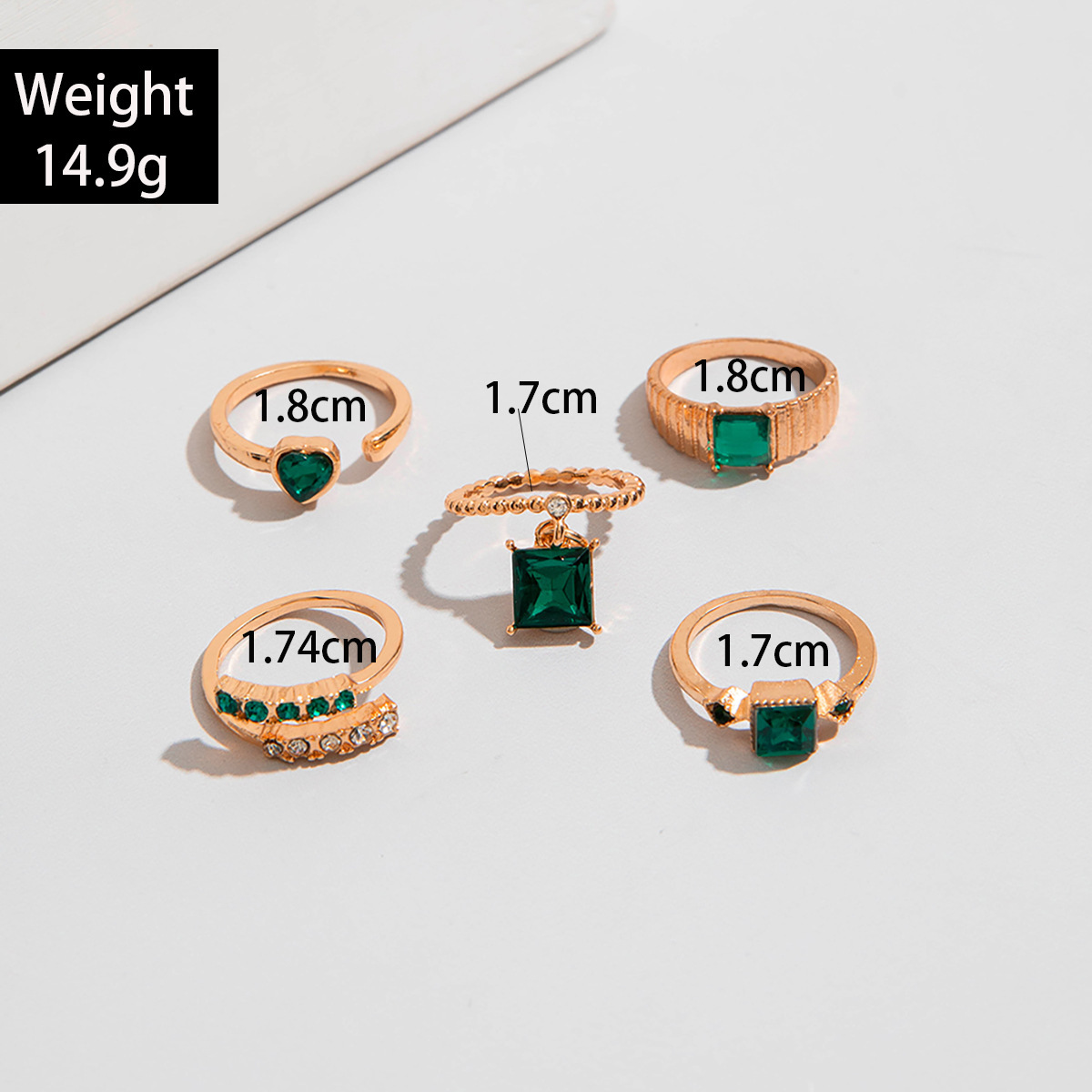 欧美流行饰品戒指手饰 蛇形爱心仿绿宝石镶钻ins风五件套戒指女详情65