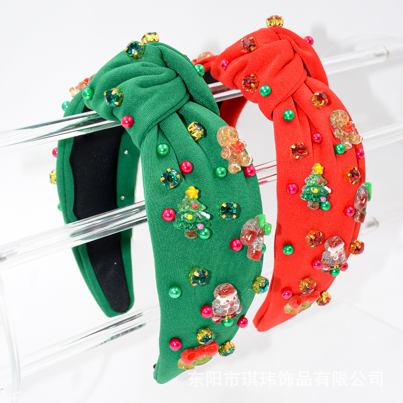 Qiwei Accessories Exclusive European and American new Christmas hair band, hair rope set, fabric, pearl Santa Claus accessory, knot hair accessory for women pic 10