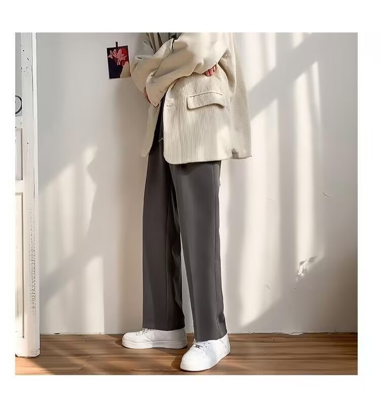 Primavera verano simple recto caída sentido mop pantalones para hombres holgada versión coreana caída sentido pantalones pantalones casuales de pierna ancha vestido formal pic 10
