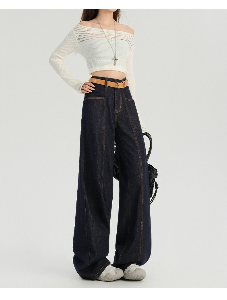 欢格窄版阔腿牛仔裤女春季2025新款小个子高腰显瘦垂感宽松直筒裤详情22