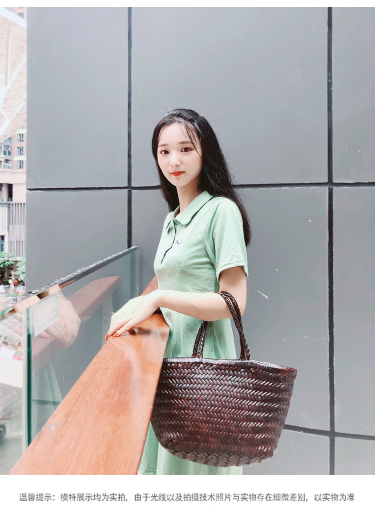 dragon diffusion Woven Bag, genuine leather, French vegetable basket bag, top layer cowhide, popular handbag manufacturer pic 4
