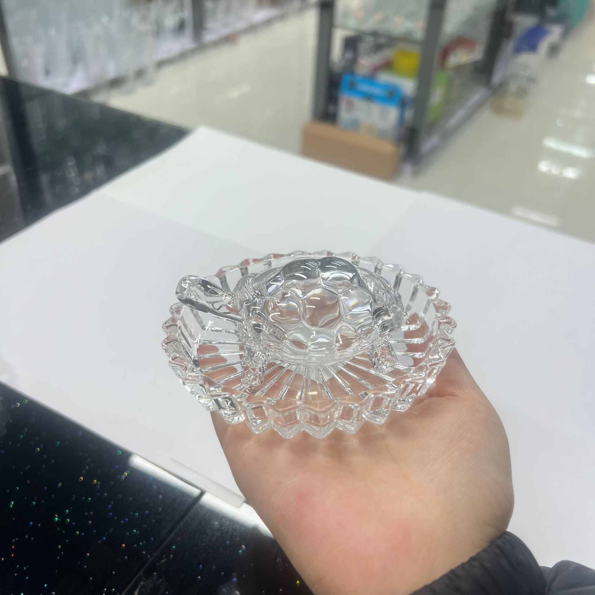 Transparent crystal glass turtle for wealth, feng shui, money turtle, glass animal for warding off evil spirits, decorative craft with plate set pic 11