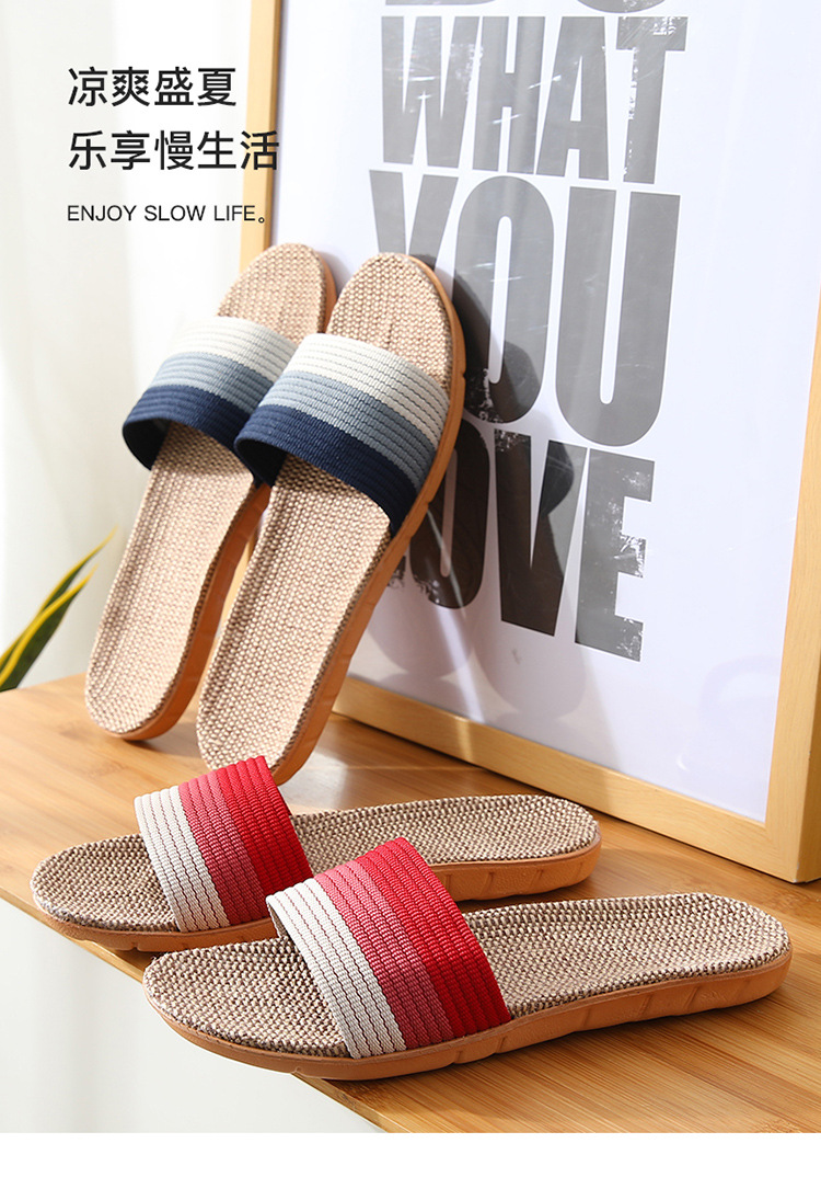 Four-season linen slippers for men, breathable and anti-slip in summer, for indoor home use. Cotton and linen cooling slippers for women, spring and autumn pic 1