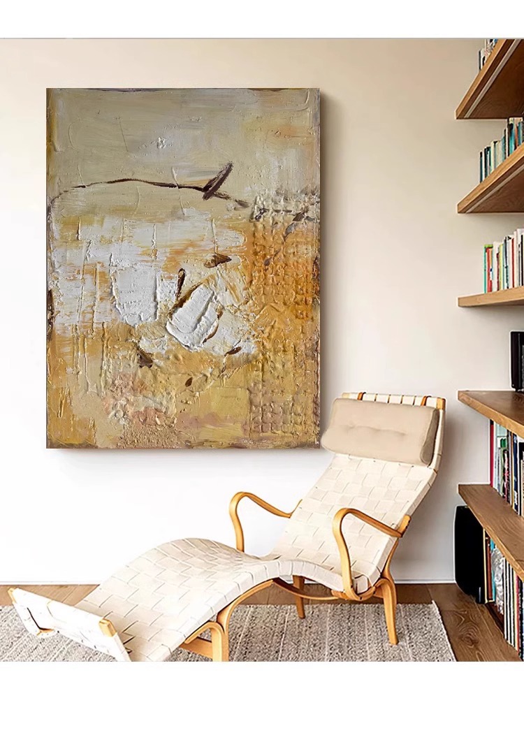 中古风肌理手绘油画侘寂风客厅装饰画玄关挂画餐边柜卧室壁画高级详情9