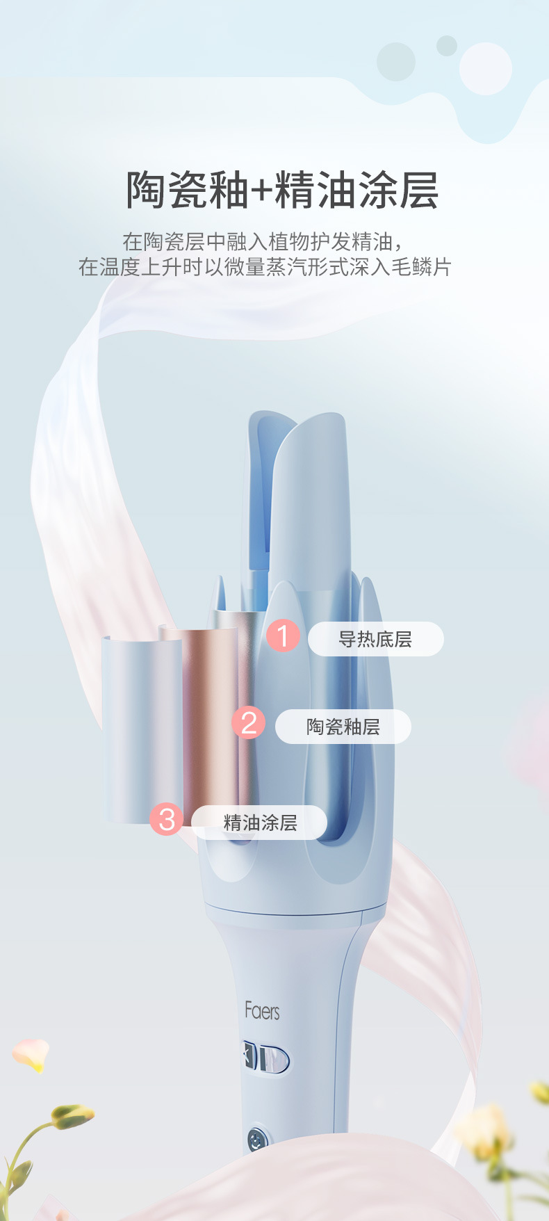 Faers双凹槽自动卷发棒32/28MM大卷波浪提示音发其他详情10