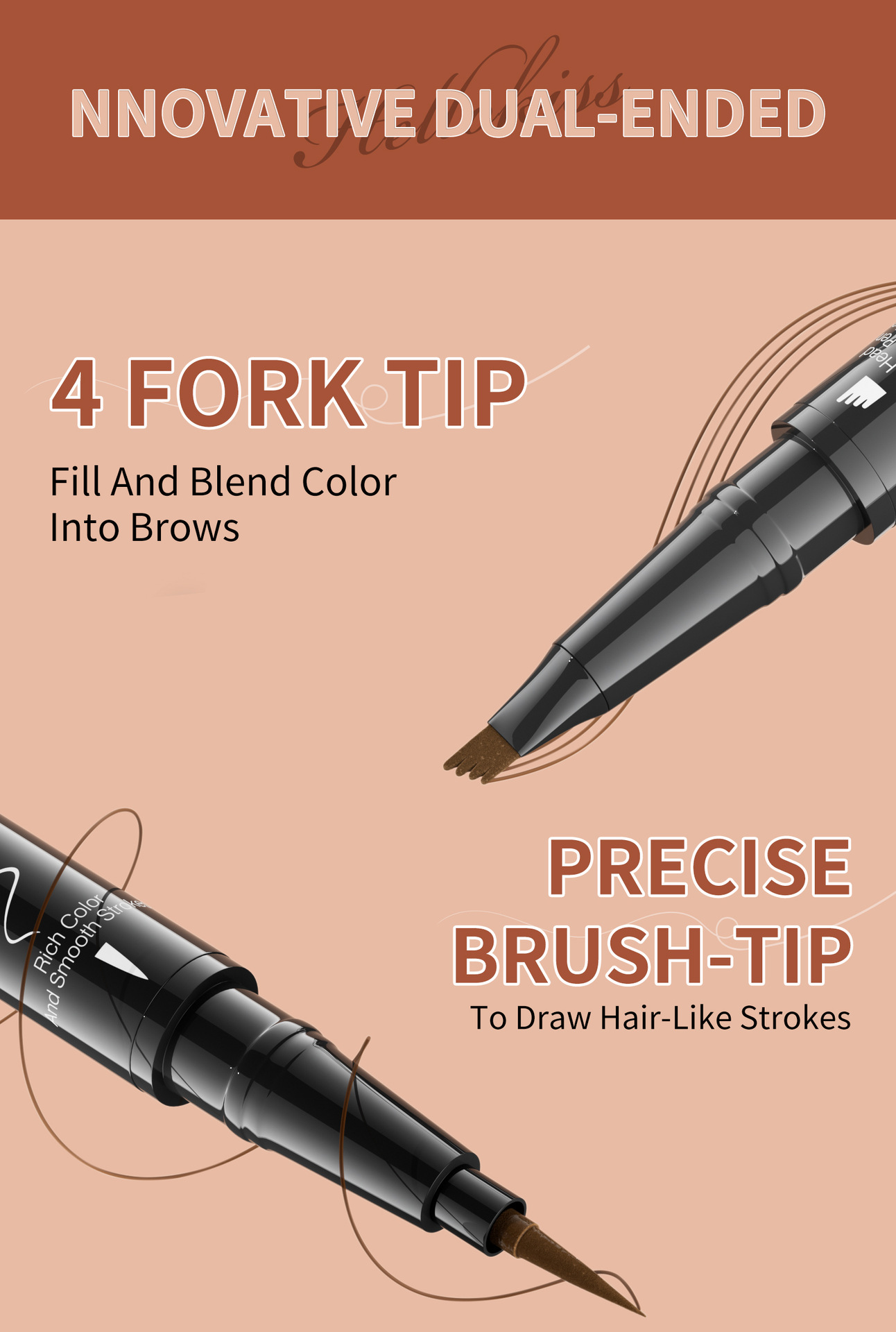 跨境彩妆四叉双头液体眉笔 HelloKiss化妆品速干耐汗不晕染眉笔详情6