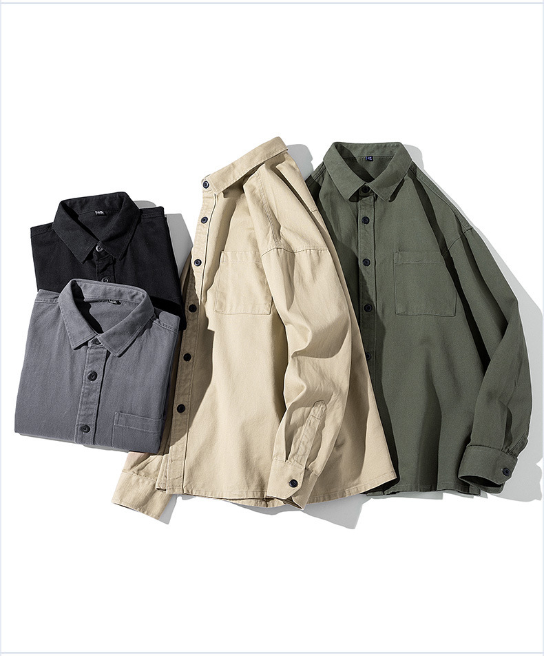 2024春季男士新款棉质衬衫休闲宽松纯色工装日系潮流ins长袖衬衣详情15