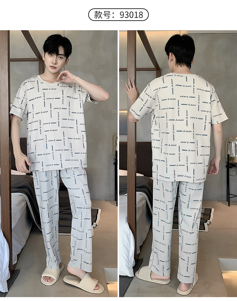 短袖长裤纯棉睡衣男士韩版宽松休闲简约夏天薄款中青年家居服套装详情26