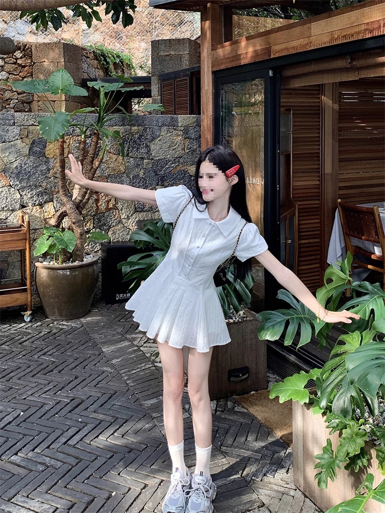 新中式白色泡泡袖衬衫连衣裙子女夏季法式气质小个子收腰甜美短裙详情23