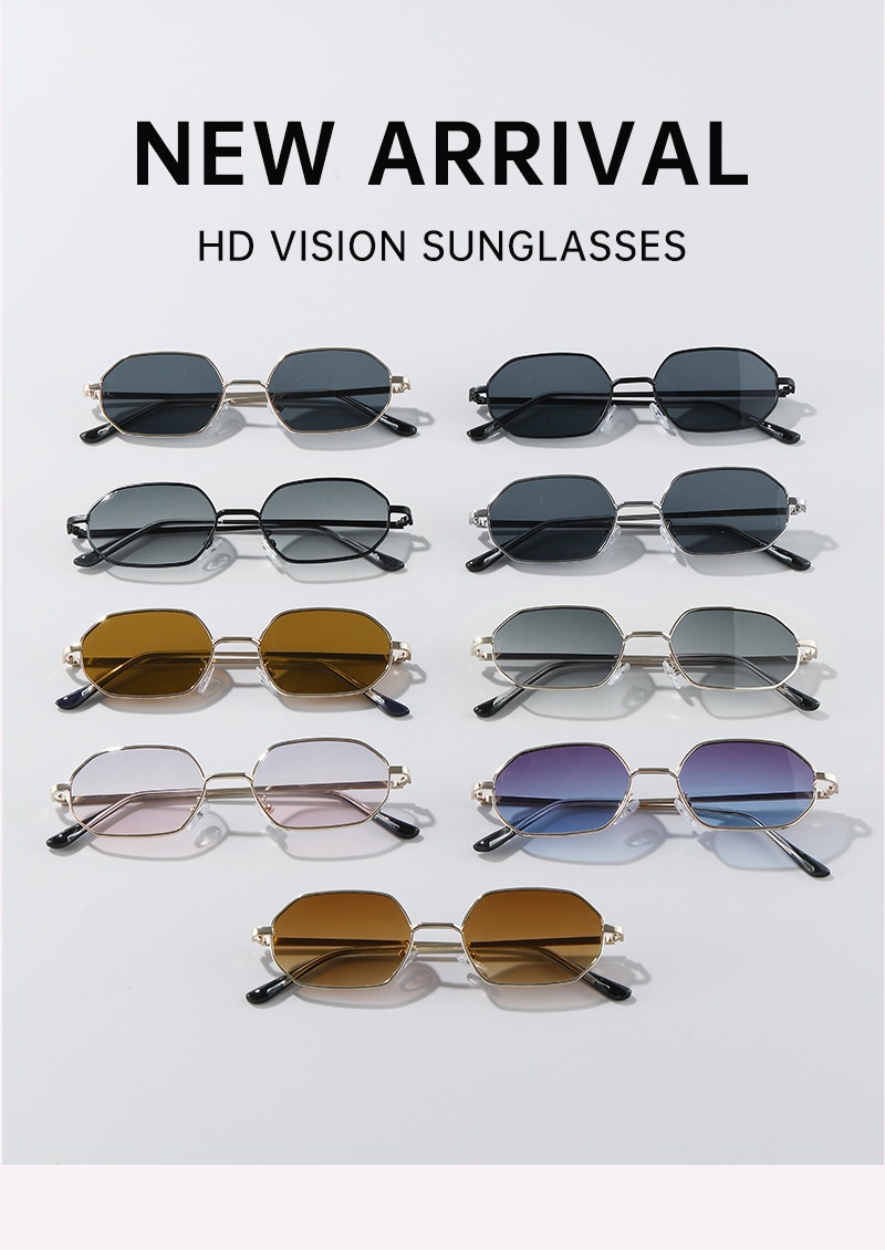 Polygonal metal small-framed sunglasses for both men and women, with a high-end retro look. They are suitable for street photography on the beach and offer UV protection pic 4