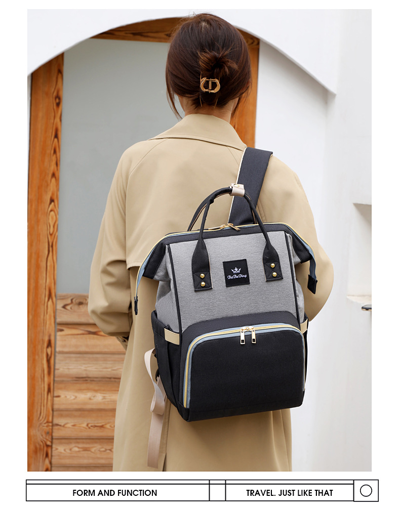 新款妈咪包双肩包大容量撞色原宿风双肩背包休闲旅行单肩手提斜挎详情15