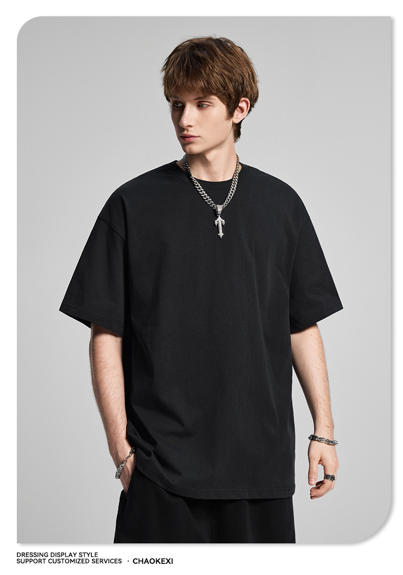 CKX2026夏季美式275g高品质潮牌纯棉t落肩纯色男潮青少年短袖T恤详情40