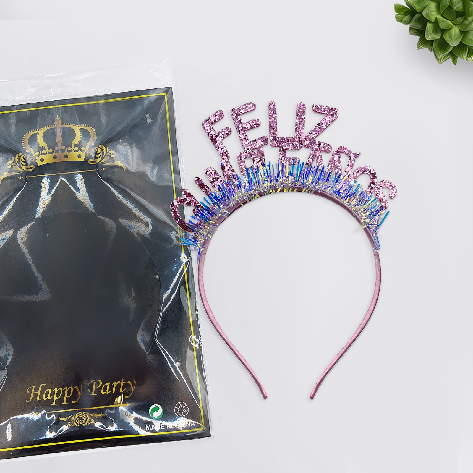 闪粉生日发箍西语英语多款Feliz闪粉金丝西生日派对头箍聚会拍照详情9