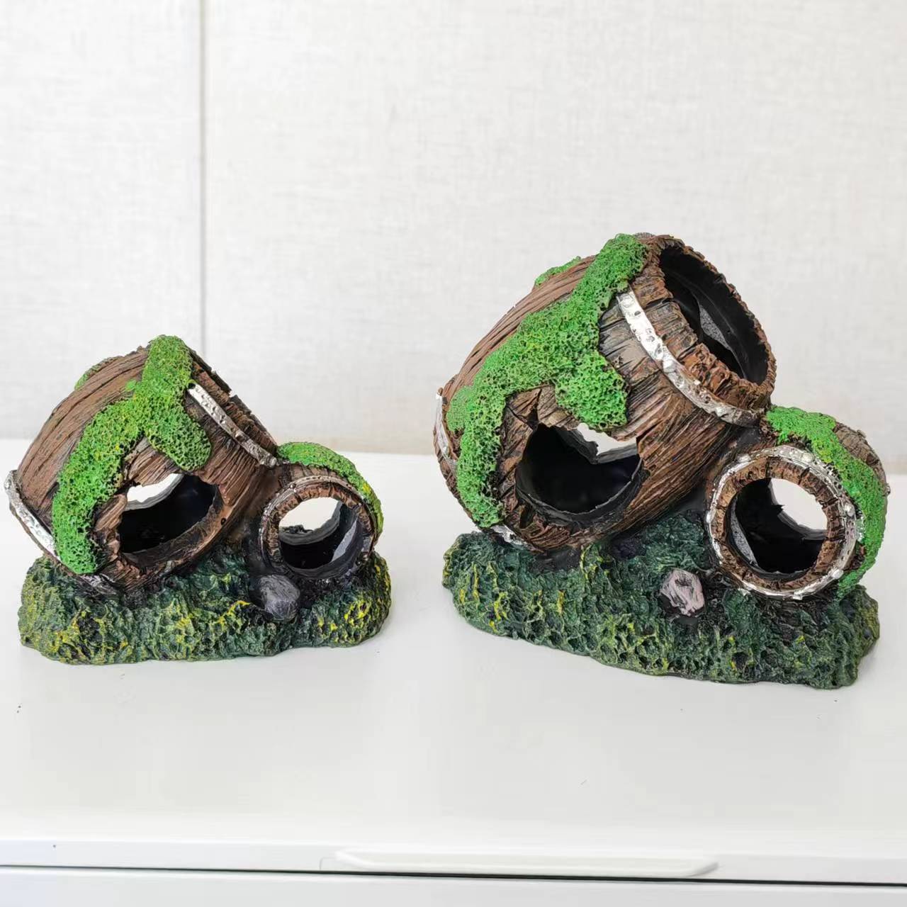 新款鱼缸装饰躲避洞穴水族箱摆设虾屋慈鲷虾窝躲藏屋空心仿真酒桶详情12