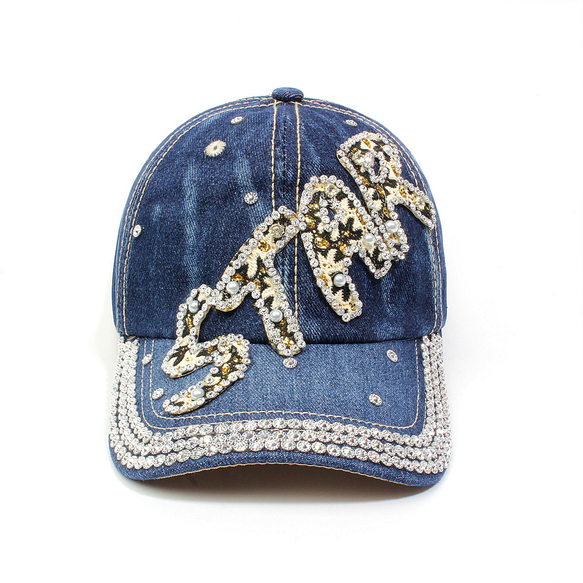 跨境外贸新款牛仔布女镶钻欧美国休闲成人棒球帽时尚洋气鸭舌帽子详情4