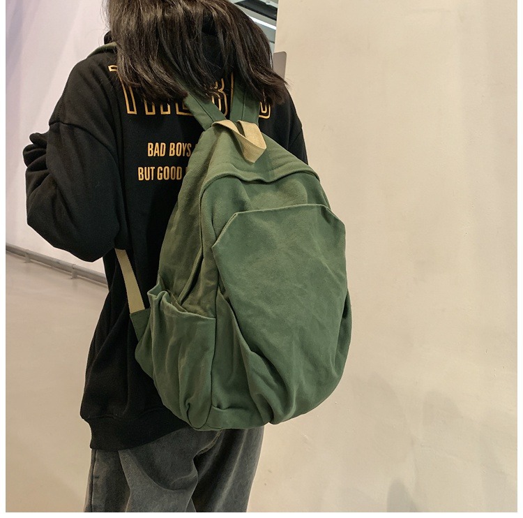 书包女休闲复古耐磨帆布双肩包男女日系大学生简约百搭旅行背包男详情18