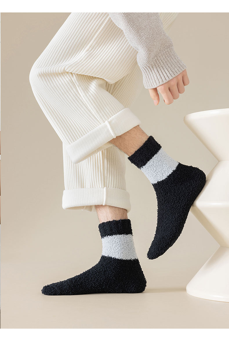 One-piece consignment of coral fleece socks for men, thick and warm mid-calf socks for autumn and winter, non-shedding fleece fleece sleep socks, solid color casual floor socks pic 25