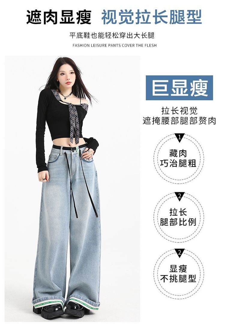 外贸牛仔阔腿裤女2026春装新款宽松高腰显瘦辣妹复古休闲直筒长裤详情5