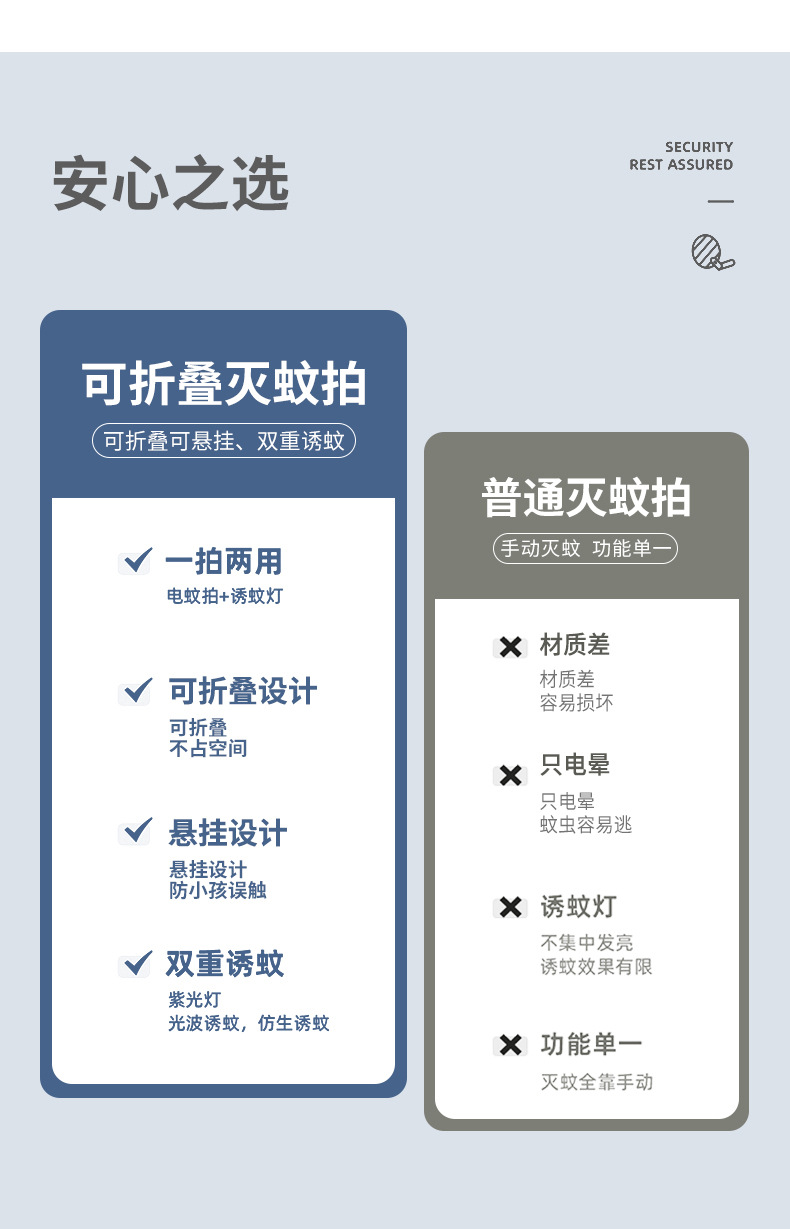 新款二合一折叠电蚊拍可悬挂锂电池USB接口户外家用充电式灭蚊灯详情3