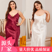 欧美跨境性感花边睡衣诱惑时尚V领露背吊带睡裙仿真丝女士家居服详情8