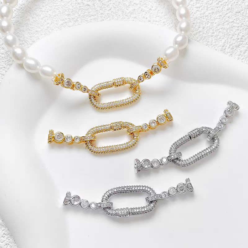 Copper-plated real gold color retention inlaid zircon pearl clasp connection clasp diy handcrafted jewelry bracelet necklace beading accessories pic 5