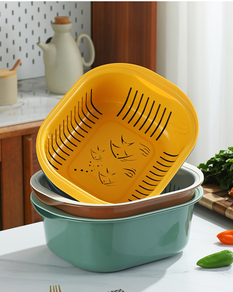 Creative household kitchen double-layer draining basket, creative fruit and vegetable washing basin, plastic multi-functional bowl and chopsticks draining pic 18